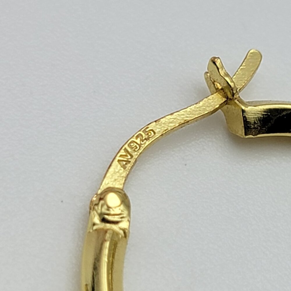 AV 925 Sterling Silver Gold Vermeil Hoop Earrings 26mm Latch-Back Lever-Back - Picture 6 of 8